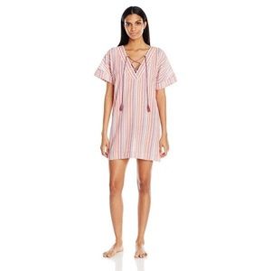 Lucky Brand Boho Pink Stripe Lace Up Caftan Dress